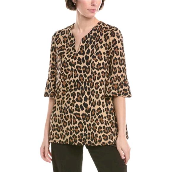 Jude Connally Tops - Jude Connally Cannell Top S Brown Leopard Print Bell Sleeve Tunic Stretch Knit